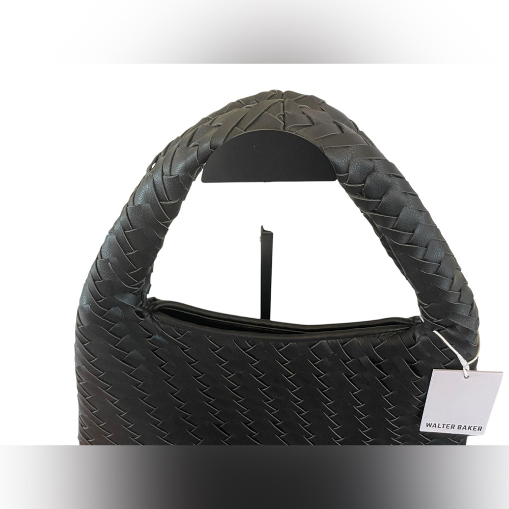 WALTER BAKER Margaux Vegan Leather Black Woven Handbag Purse - Picture 4 of 13